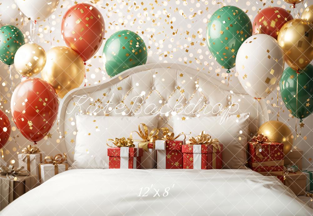 Kate Christmas Balloons Presents Bed Fleece Backdrop Designed by Emetselch - Image 4