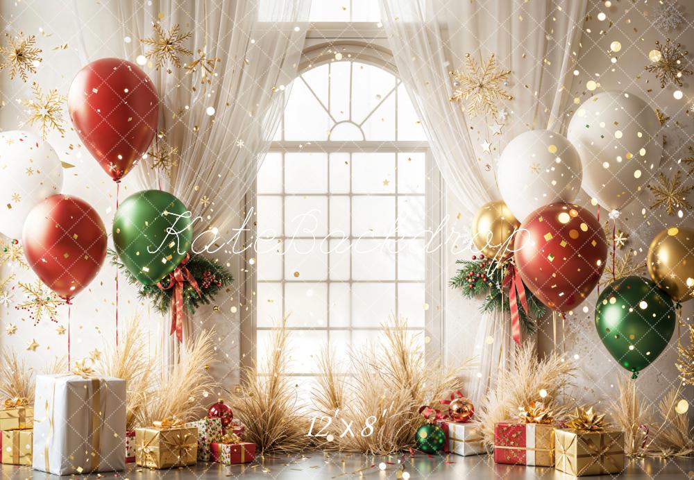 Kate Christmas Balloons Window Gifts Fleece Backdrop Designed by Emetselch - Image 4