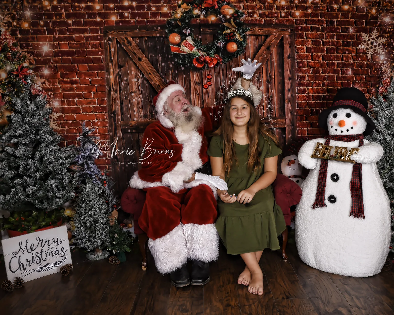 Kate Christmas Barn Door Brick Snowman Backdrop for Photography - Image 4