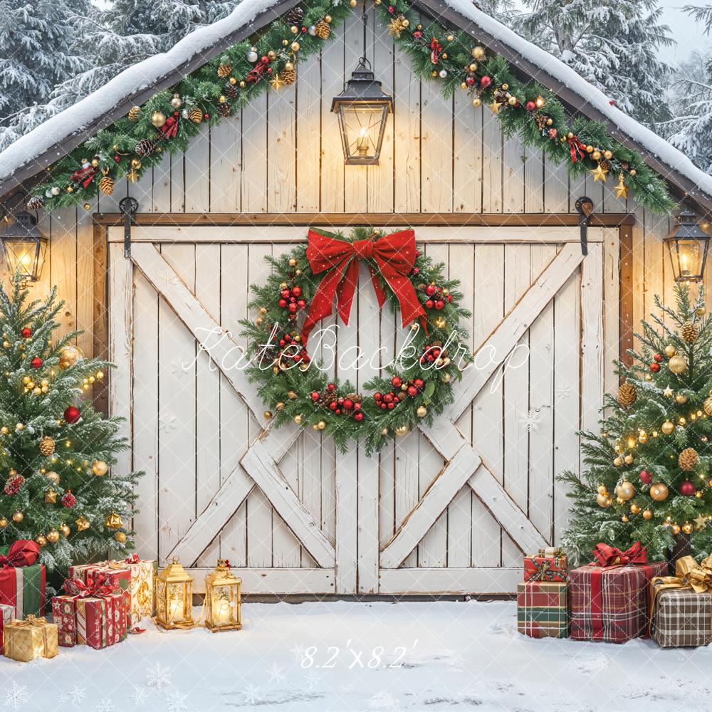 Kate Christmas Barn Door Garland Trees Presents Backdrop Designed by Emetselch - Image 5