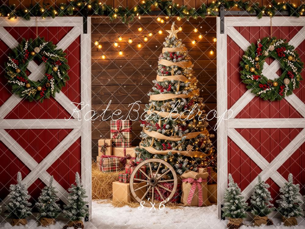 Kate Christmas Barn Door Tree Presents Garland Backdrop Designed by Patty Robert - Image 3