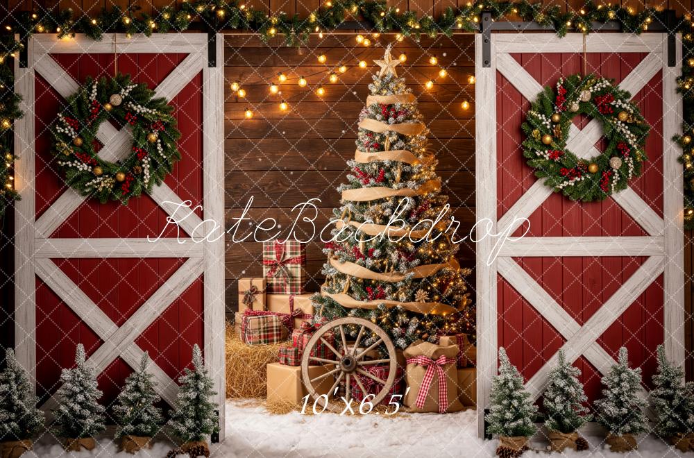 Kate Christmas Barn Door Tree Presents Garland Backdrop Designed by Patty Robert - Image 4