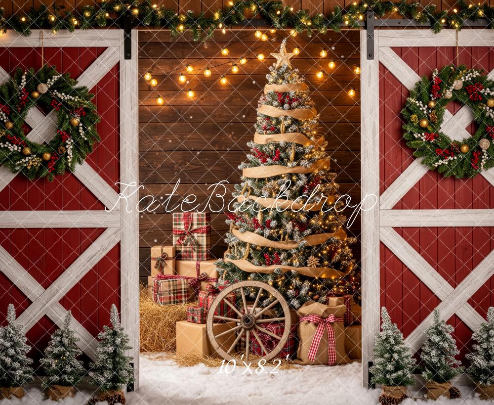 Kate Christmas Barn Door Tree Presents Garland Backdrop Designed by Patty Robert - Image 6