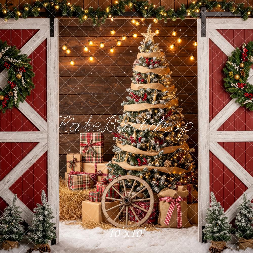 Kate Christmas Barn Door Tree Presents Garland Backdrop Designed by Patty Robert - Image 7