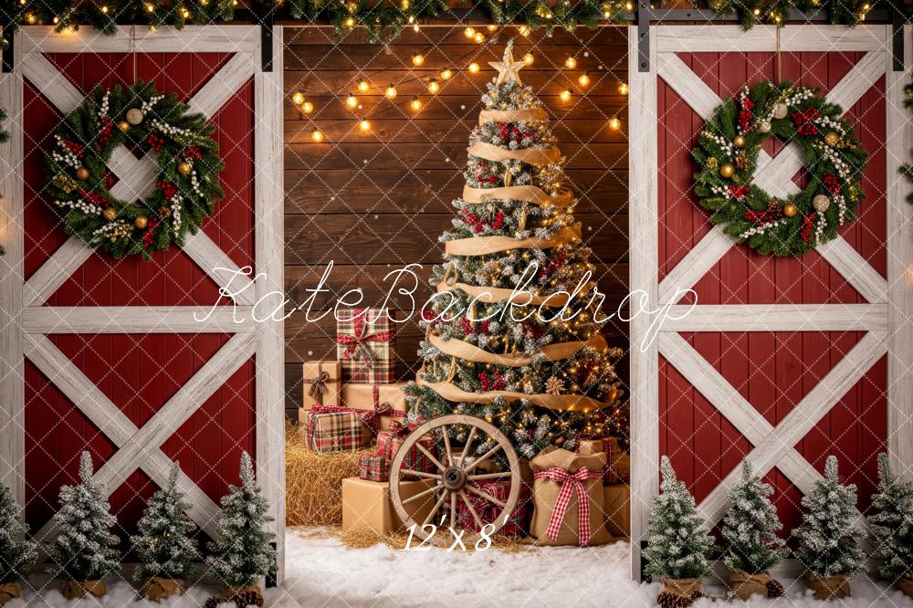 Kate Christmas Barn Door Tree Presents Garland Backdrop Designed by Patty Robert - Image 8