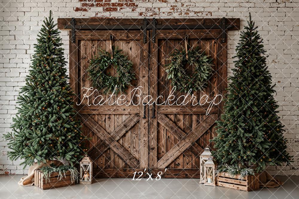 Kate Christmas Barn Door Wreath Trees Rustic Backdrop Designed by Emetselch - Image 8