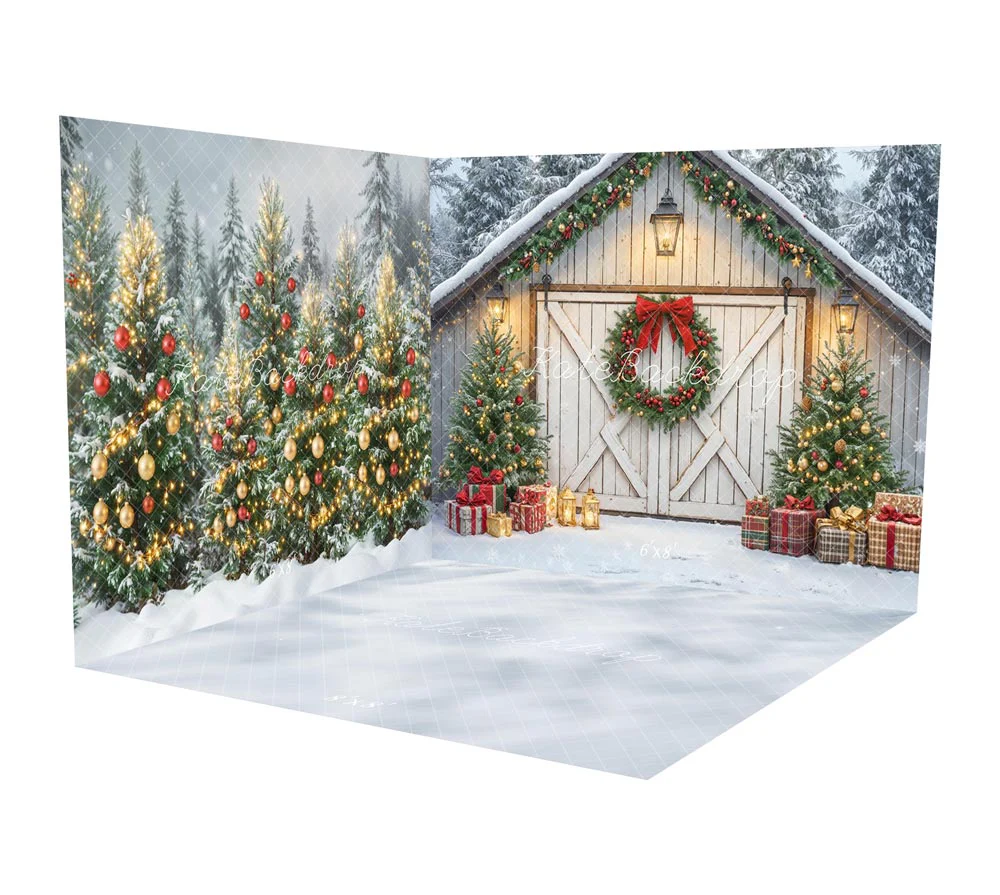 Kate Christmas Barn Door Wreath Trees Gifts Snow Forest Room Set - Image 2