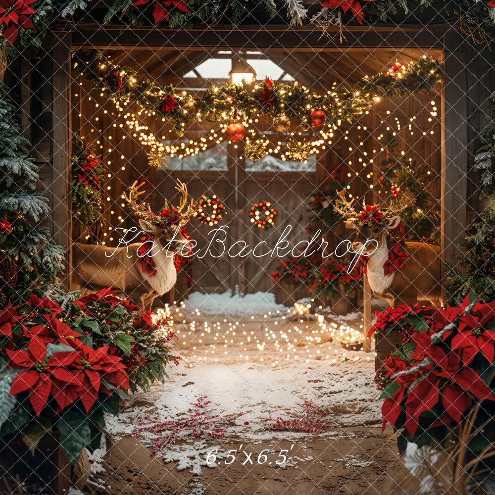 Kate Christmas Barn Elk Lights Backdrop Designed by Emetselch - Image 2