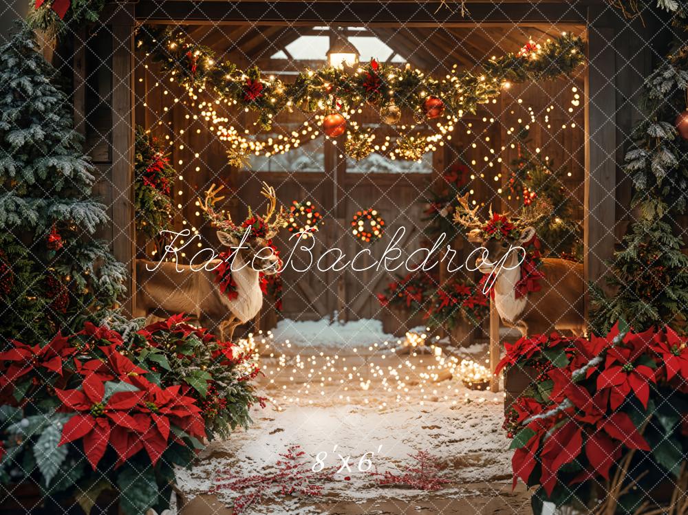 Kate Christmas Barn Elk Lights Backdrop Designed by Emetselch - Image 3