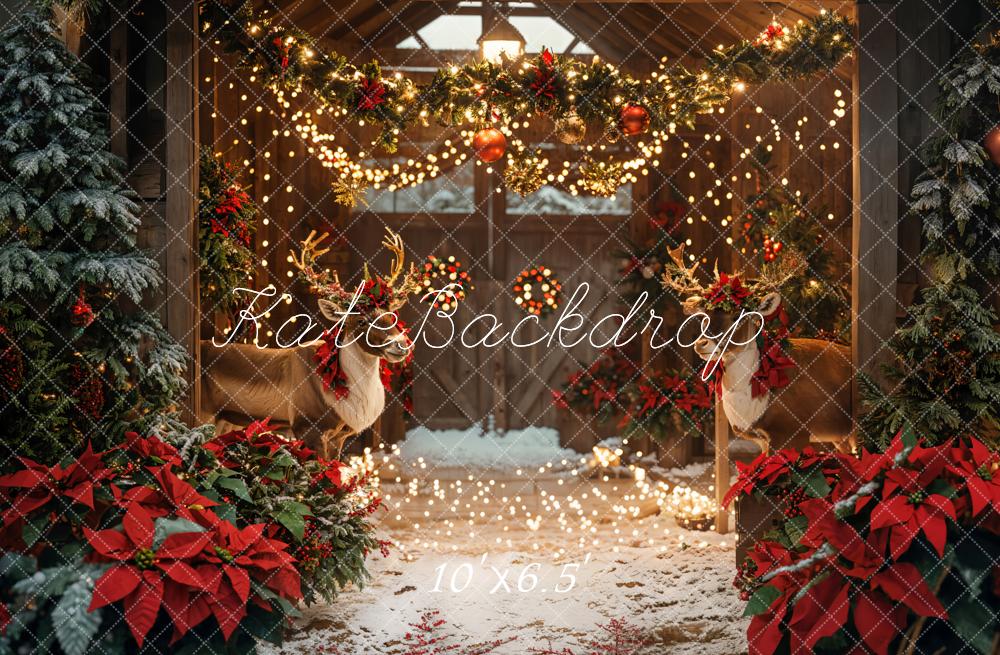 Kate Christmas Barn Elk Lights Backdrop Designed by Emetselch - Image 4