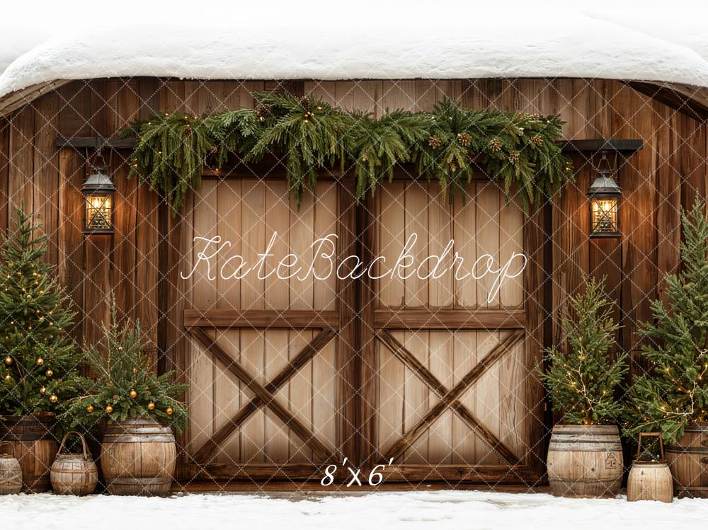 Kate Christmas Snow Barn Lanterns Backdrop Designed by Emetselch - Image 3