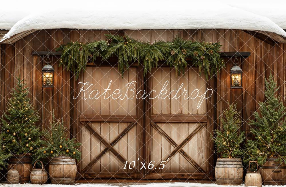 Kate Christmas Snow Barn Lanterns Backdrop Designed by Emetselch - Image 4