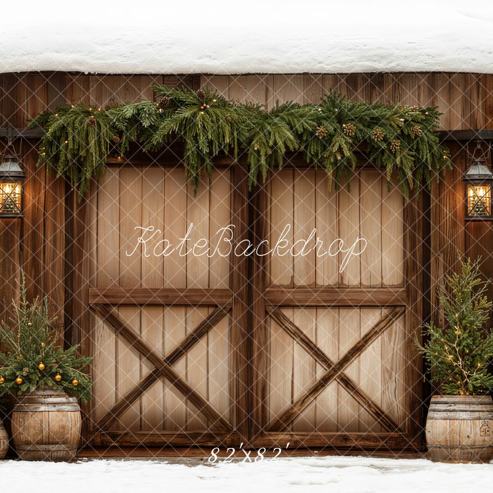 Kate Christmas Snow Barn Lanterns Backdrop Designed by Emetselch - Image 5