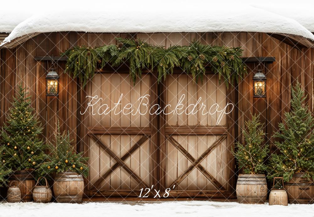 Kate Christmas Snow Barn Lanterns Backdrop Designed by Emetselch - Image 8