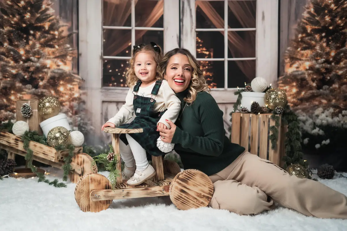 Kate Christmas Barn Lights Tree Fleece Backdrop Designed by Emetselch - Image 3