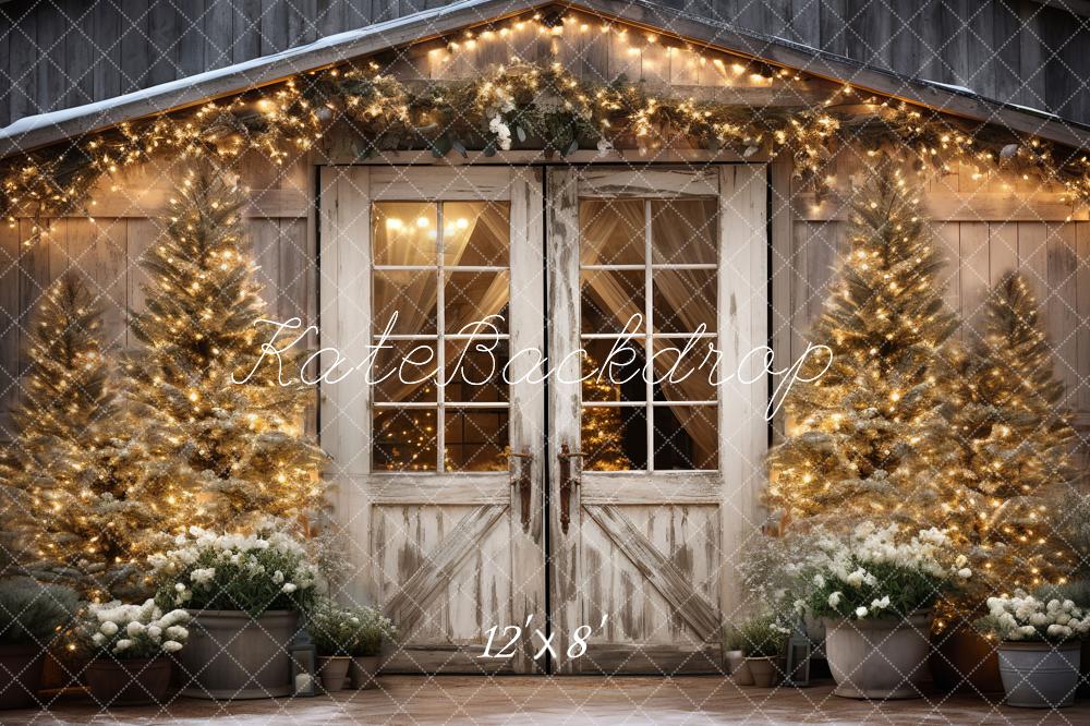 Kate Christmas Barn Lights Tree Fleece Backdrop Designed by Emetselch - Image 7