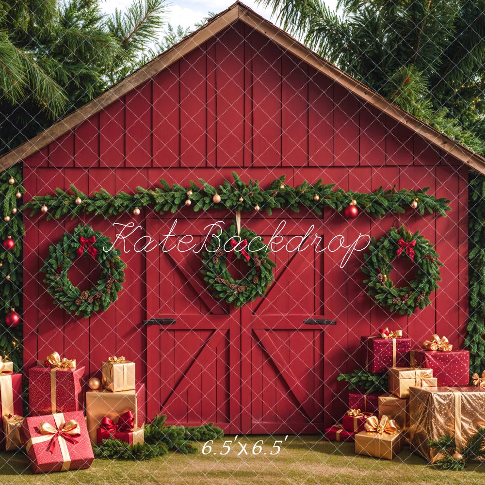 Kate Christmas Barn With Gifts Boxes Backdrop Designed by Emetselch - Image 2