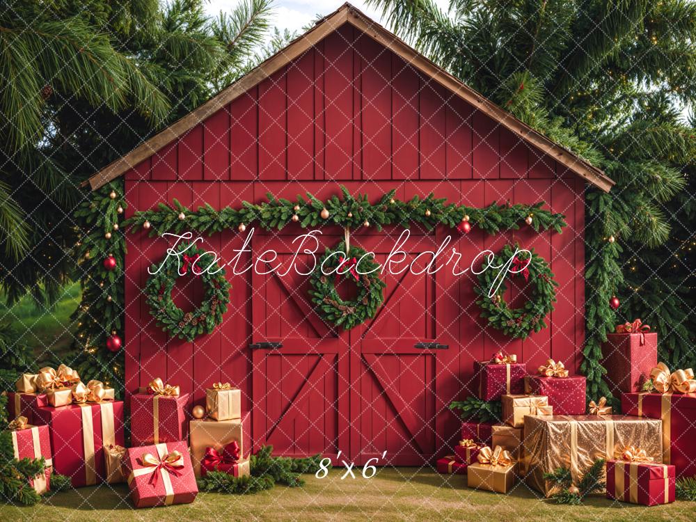 Kate Christmas Barn With Gifts Boxes Backdrop Designed by Emetselch - Image 3