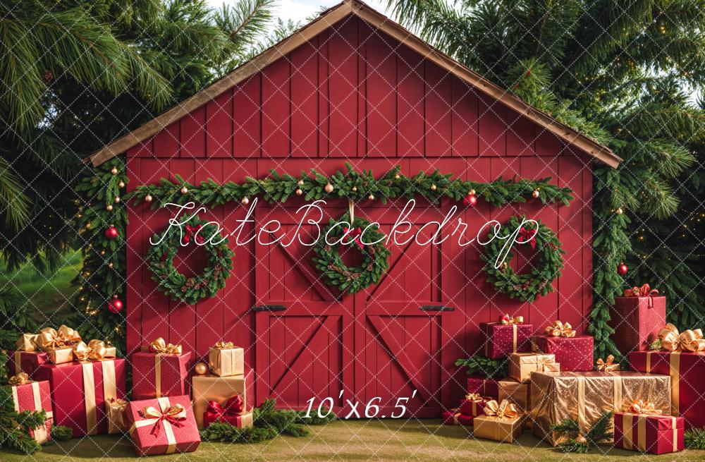 Kate Christmas Barn With Gifts Boxes Backdrop Designed by Emetselch - Image 4