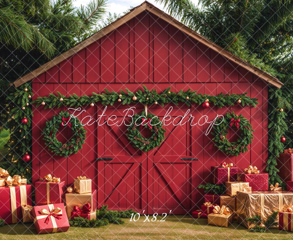 Kate Christmas Barn With Gifts Boxes Backdrop Designed by Emetselch - Image 5