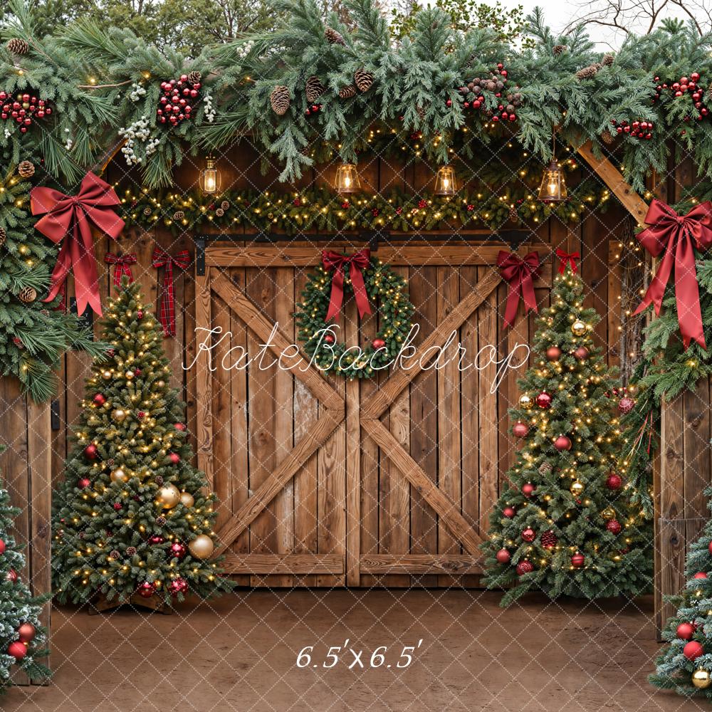 Kate Christmas Barn Wooden Door Trees Backdrop Designed by Emetselch - Image 2
