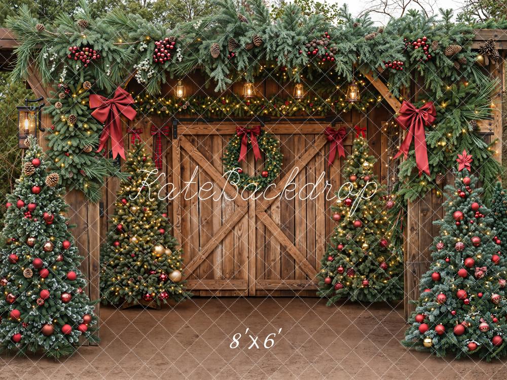 Kate Christmas Barn Wooden Door Trees Backdrop Designed by Emetselch - Image 3