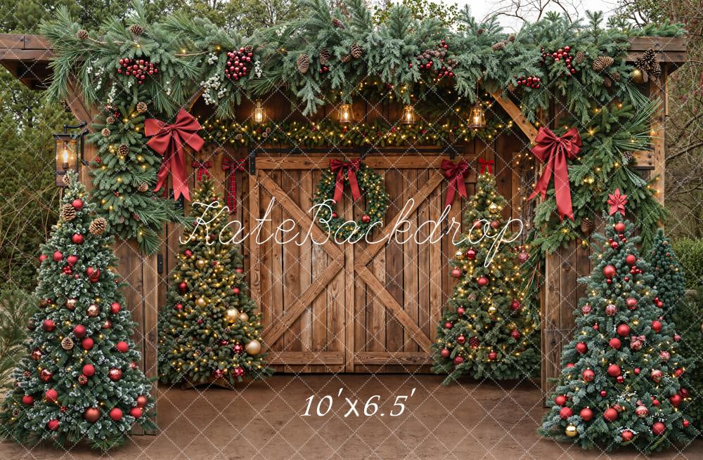 Kate Christmas Barn Wooden Door Trees Backdrop Designed by Emetselch - Image 4