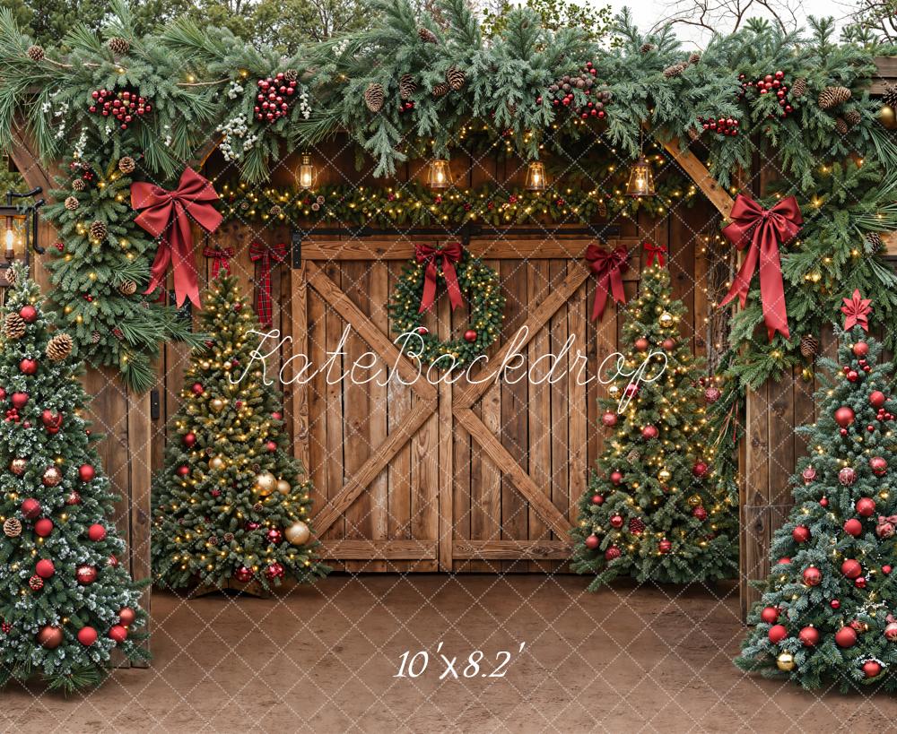 Kate Christmas Barn Wooden Door Trees Backdrop Designed by Emetselch - Image 6