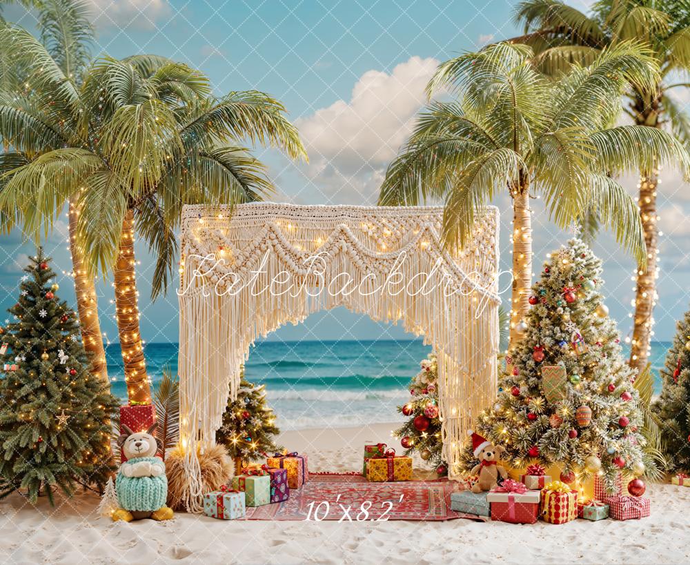 Kate Christmas Beach Palm Trees Ornaments Fleece Backdrop Designed by Emetselch - Image 3