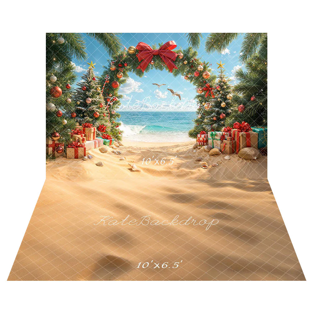 Kate Christmas Beach Tree Arch Gifts Bow Backdrop+Sand Texture Floor Backdrop - Image 2