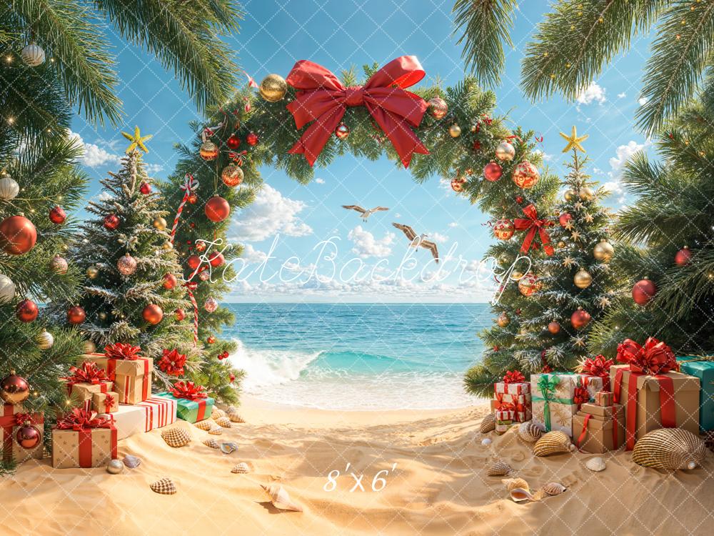 Kate Christmas Beach Arch Tree Presents Backdrop Designed by Emetselch - Image 3