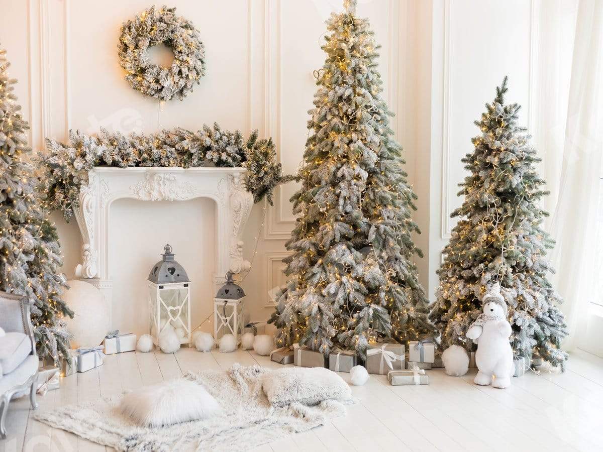 Kate Christmas Trees Bear White Backdrop for Photography - Image 2