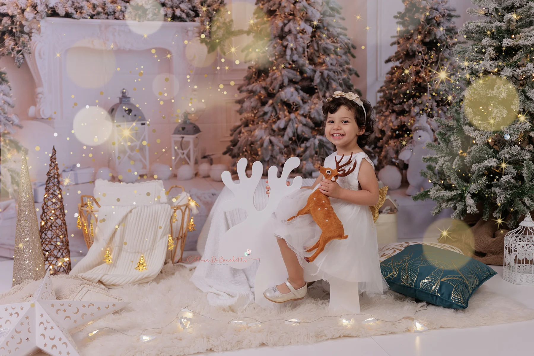 Kate Christmas Trees Bear White Backdrop for Photography - Image 3