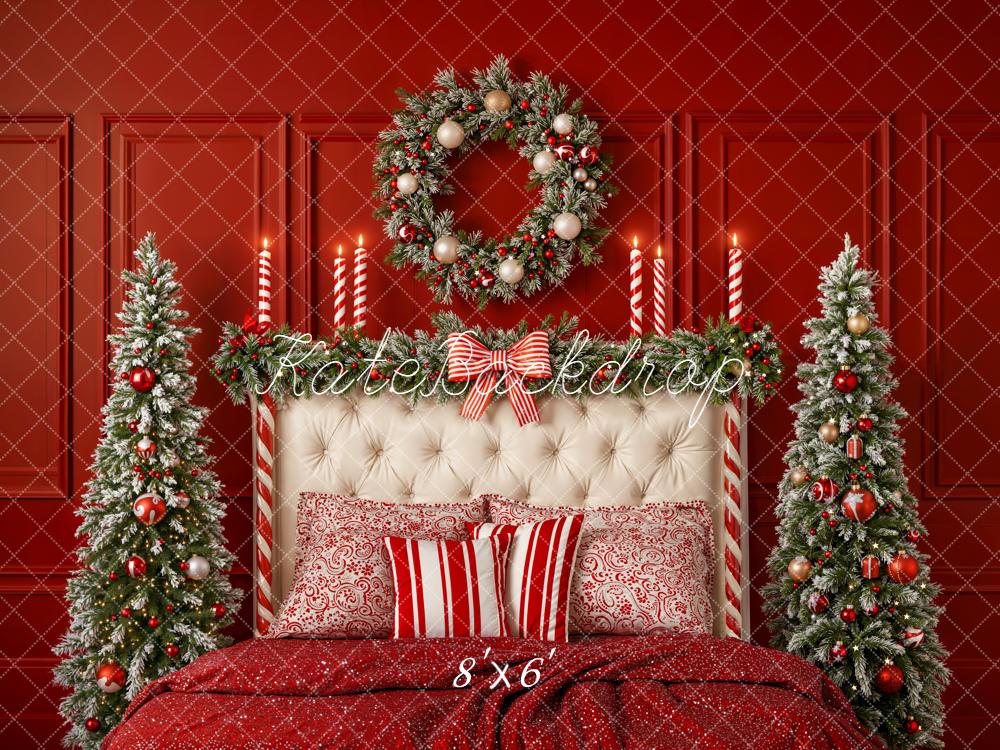 Kate Christmas Headboard Candy Cane Red Backdrop Designed by Emetselch - Image 3