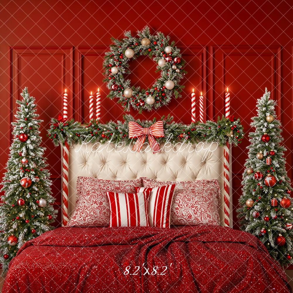Kate Christmas Headboard Candy Cane Red Backdrop Designed by Emetselch - Image 5