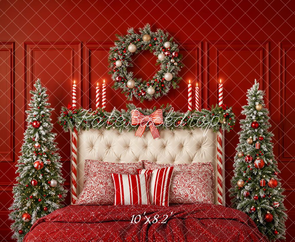 Kate Christmas Headboard Candy Cane Red Backdrop Designed by Emetselch - Image 6