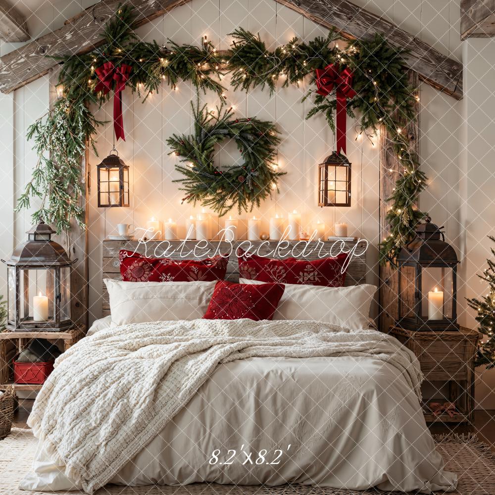 Kate Christmas Bedroom Garland Wreath Lanterns Backdrop Designed by Emetselch - Image 5