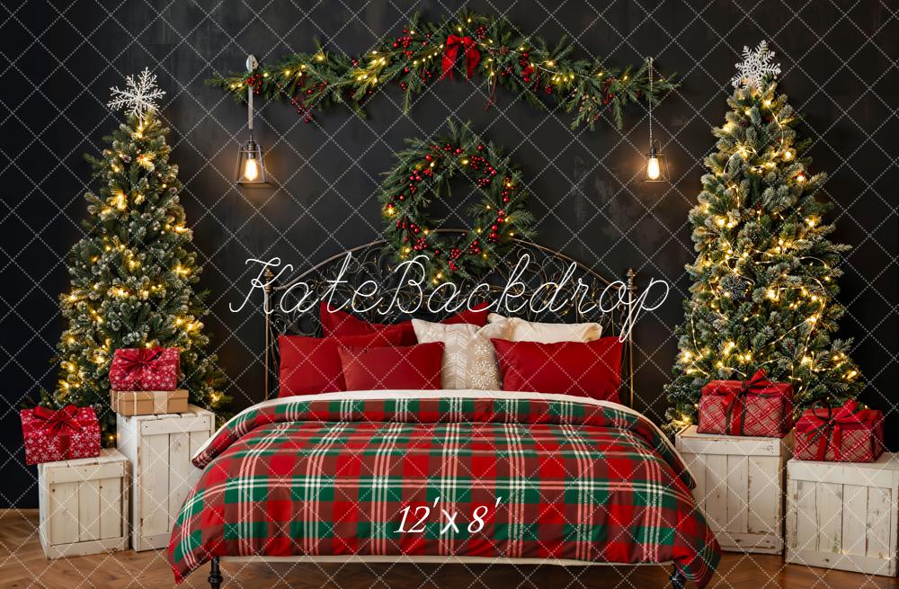 Kate Christmas Bedroom Wreath Trees Fleece Backdrop Designed by Emetselch - Image 4