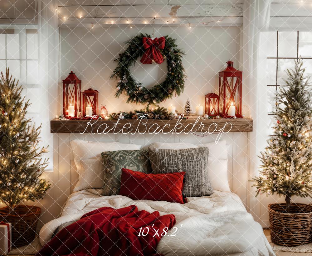 Kate Christmas Bedroom Wreath Trees Lanterns Fleece Backdrop Designed by Emetselch - Image 3