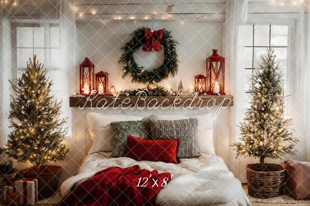 Kate Christmas Bedroom Wreath Trees Lanterns Fleece Backdrop Designed by Emetselch - Image 4