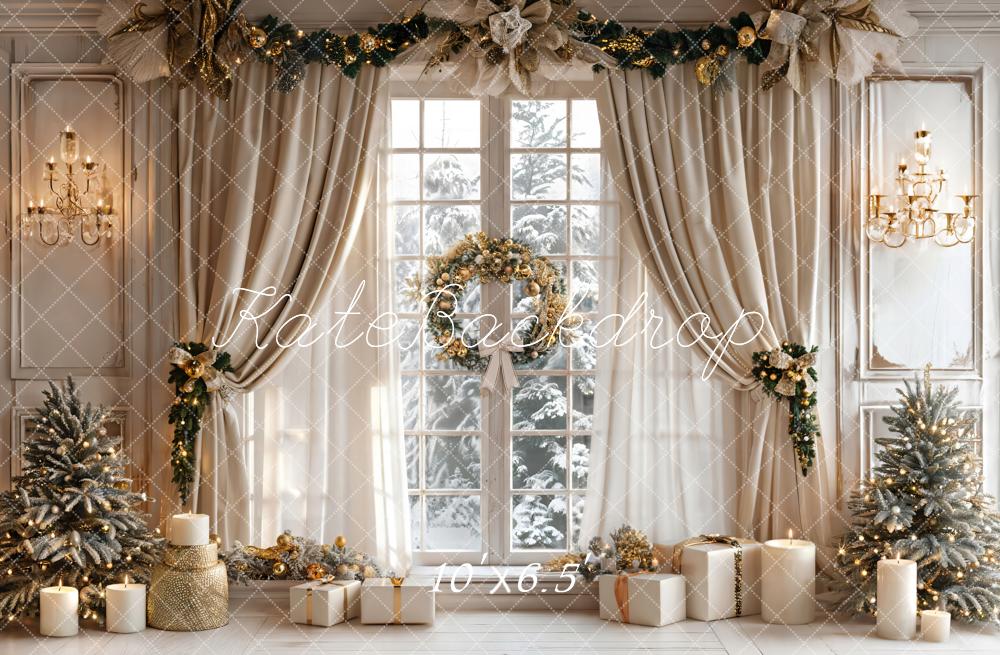 Kate Christmas Beige Curtain White Window Backdrop Designed by Emetselch - Image 4