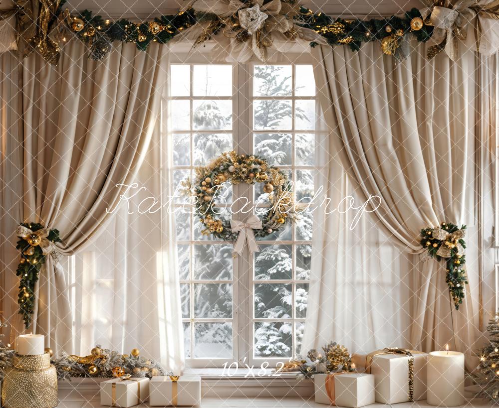 Kate Christmas Beige Curtain White Window Backdrop Designed by Emetselch - Image 5