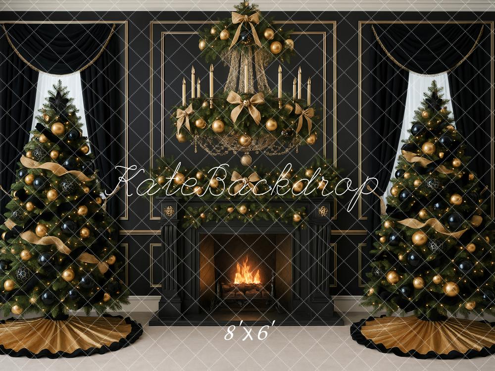 Kate Christmas Black Fireplace Trees Backdrop Designed by Ashley Paul - Image 3