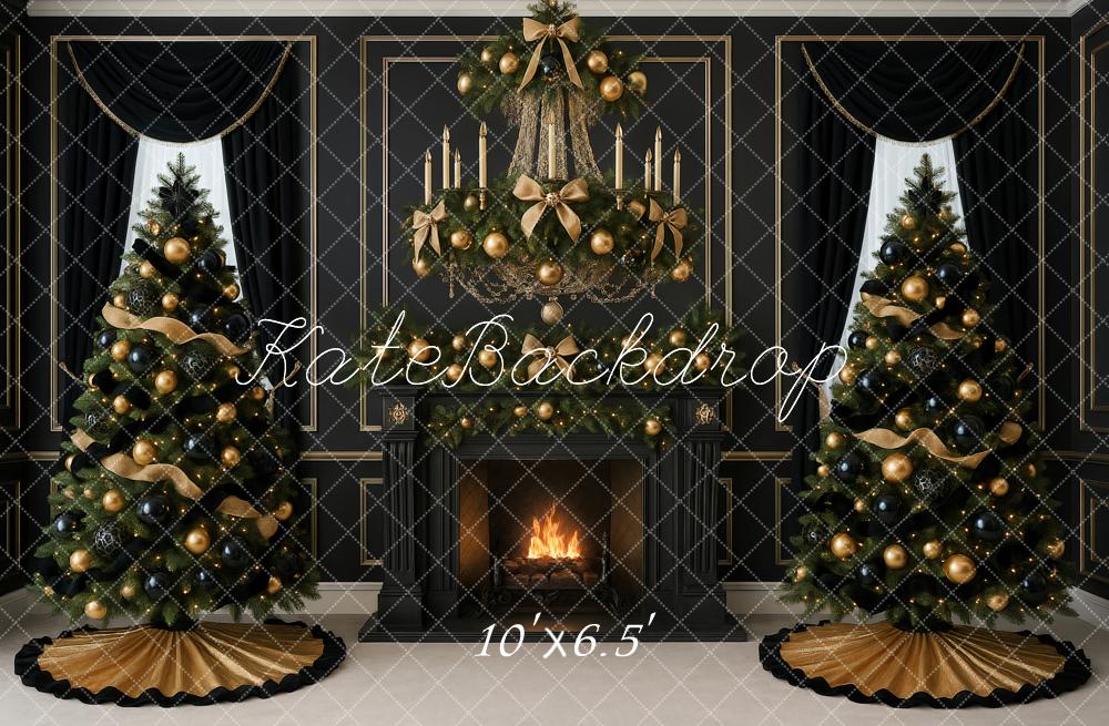 Kate Christmas Black Fireplace Trees Backdrop Designed by Ashley Paul - Image 4