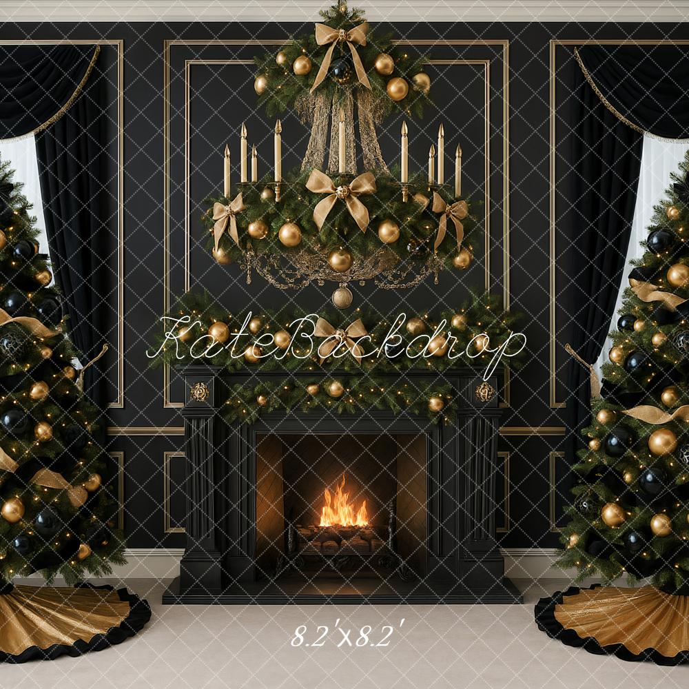 Kate Christmas Black Fireplace Trees Backdrop Designed by Ashley Paul - Image 5