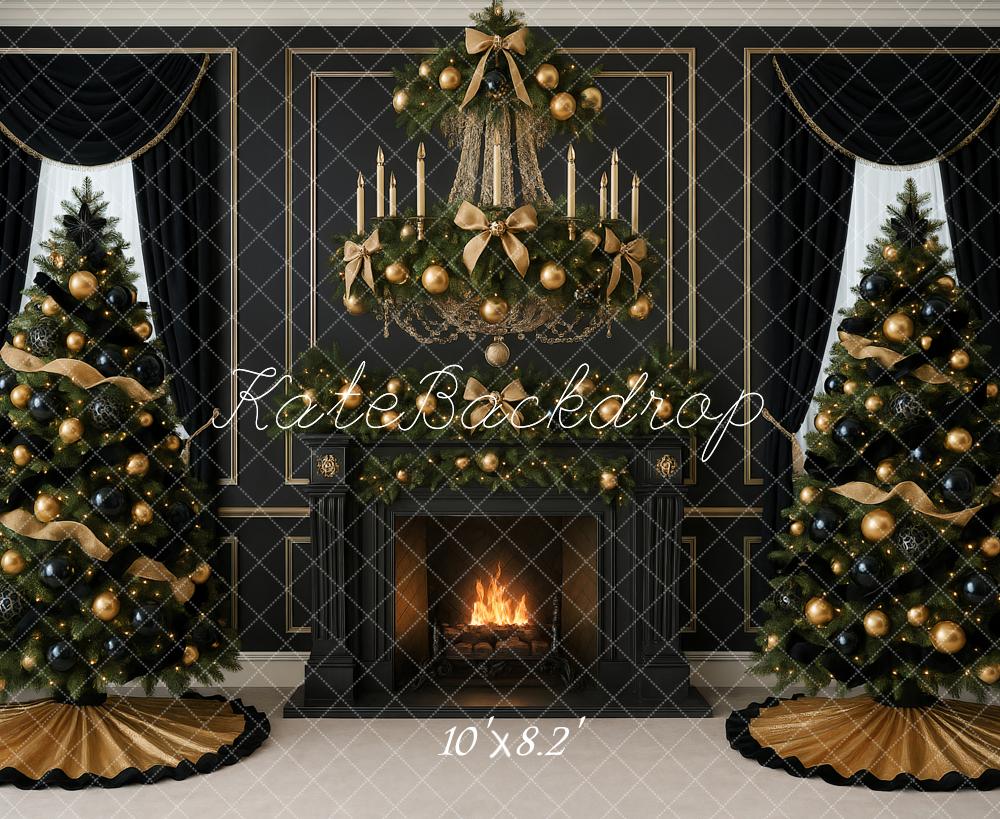 Kate Christmas Black Fireplace Trees Backdrop Designed by Ashley Paul - Image 6