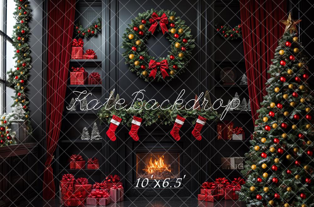 Kate Christmas Black Fireplace Wreath Backdrop Designed by Mini MakeBelieve - Image 4