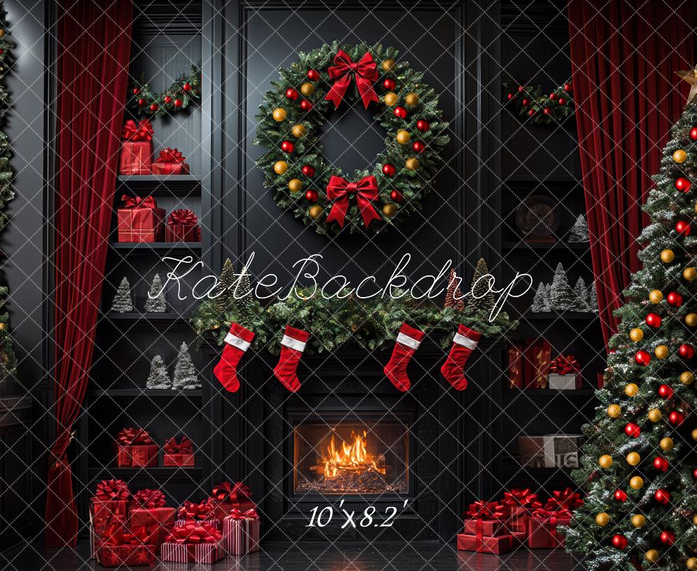 Kate Christmas Black Fireplace Wreath Backdrop Designed by Mini MakeBelieve - Image 5