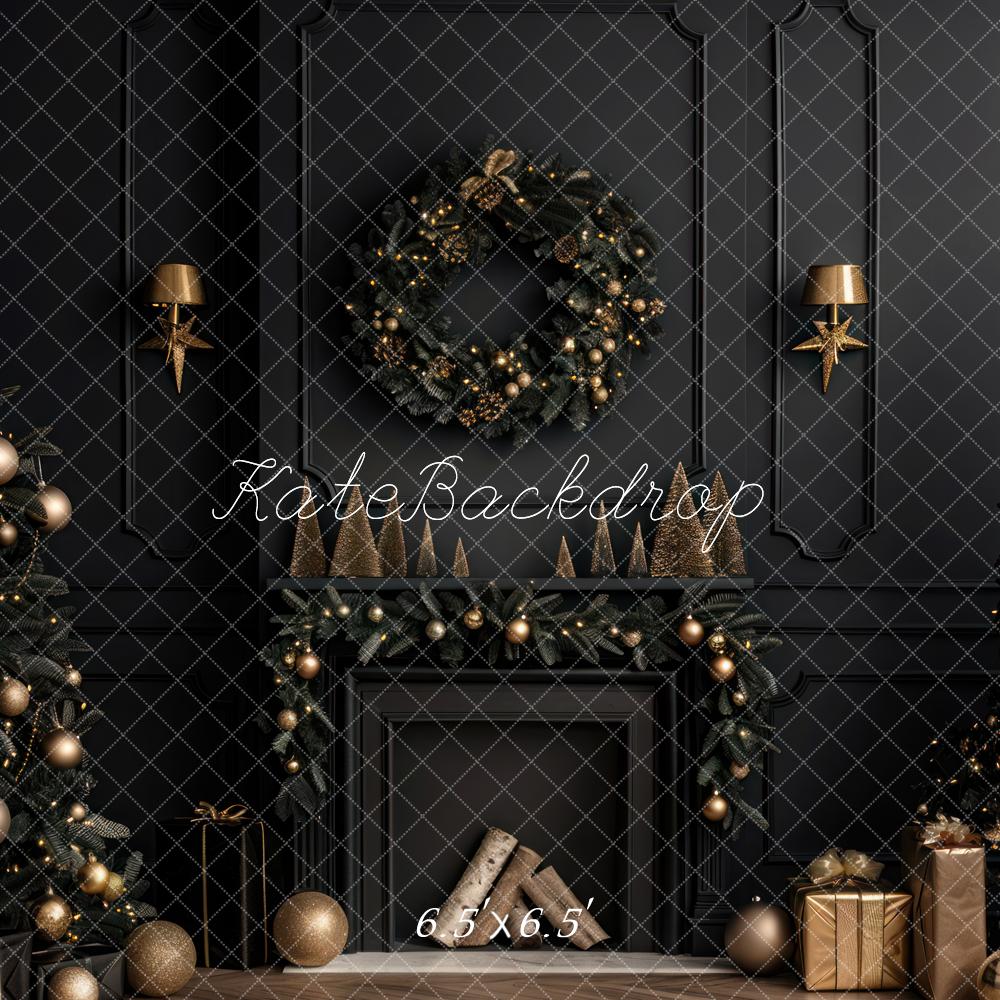 Kate Christmas Black Modern Fireplace Backdrop Designed by Mini MakeBelieve - Image 2