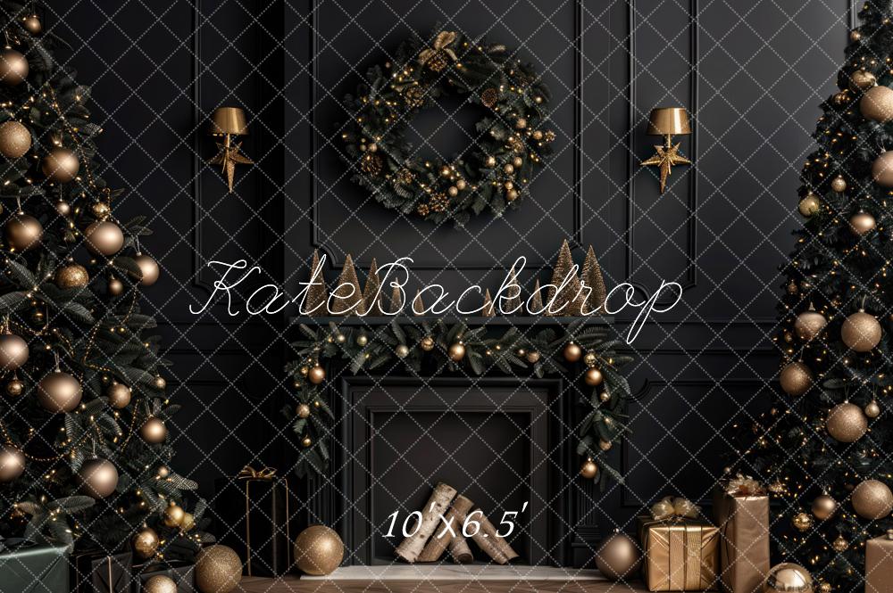 Kate Christmas Black Modern Fireplace Backdrop Designed by Mini MakeBelieve - Image 3